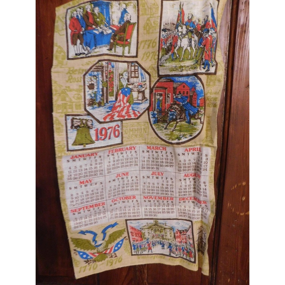 Vintage 1976 Linen Calendar Tea Towel Bicentennial